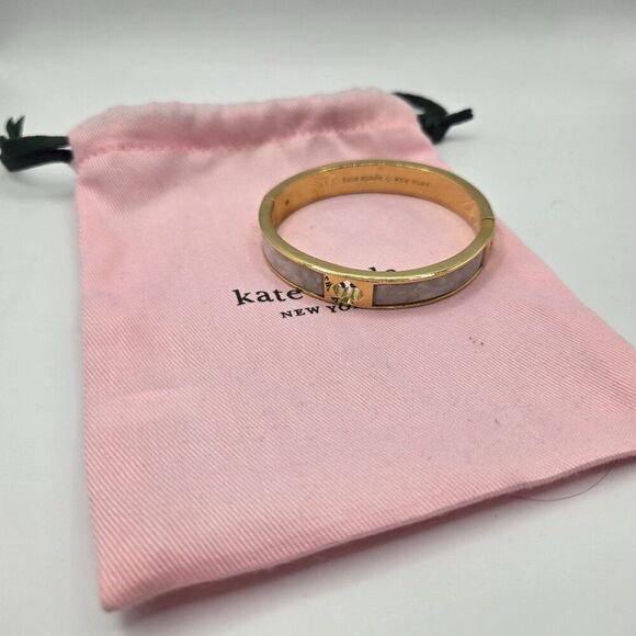 Kate Spade Gold-Tone Bangle Bracelet Mother Of Pearl Inlay Punch Spade - Picture 2 of 7